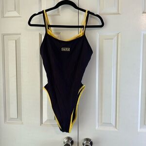 Nautica One-Piece Women’s Swimsuit Size 12 Navy with Yellow Trim Retro Logo